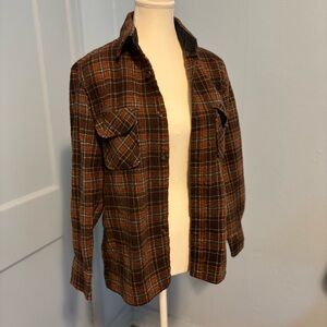 Brown Plaid Medium Flannel Button-Up Shirt